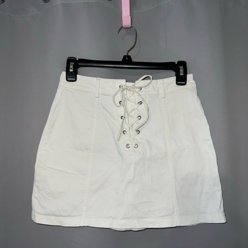 Forever 21 Cream Lace-Up Mini Skirt